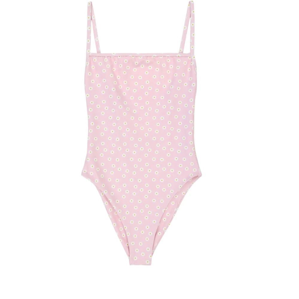 NWT - Pink Daisy One Piece with Flattering Neckline and Cheeky Coverage - Sz XL